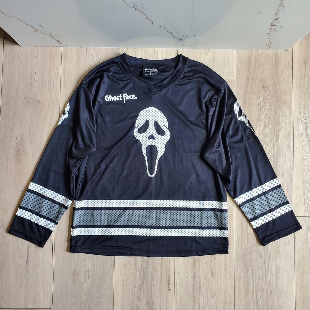 Ghost Face Jersey Mens XL Black Mesh 96 Graphic Long Sleeve Halloween Scream
